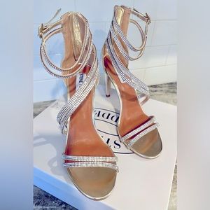 STEVE MADDEN FIFFI SANDAL 4” Covered Stiletto Rhinestone Heel w/ Zipper Back